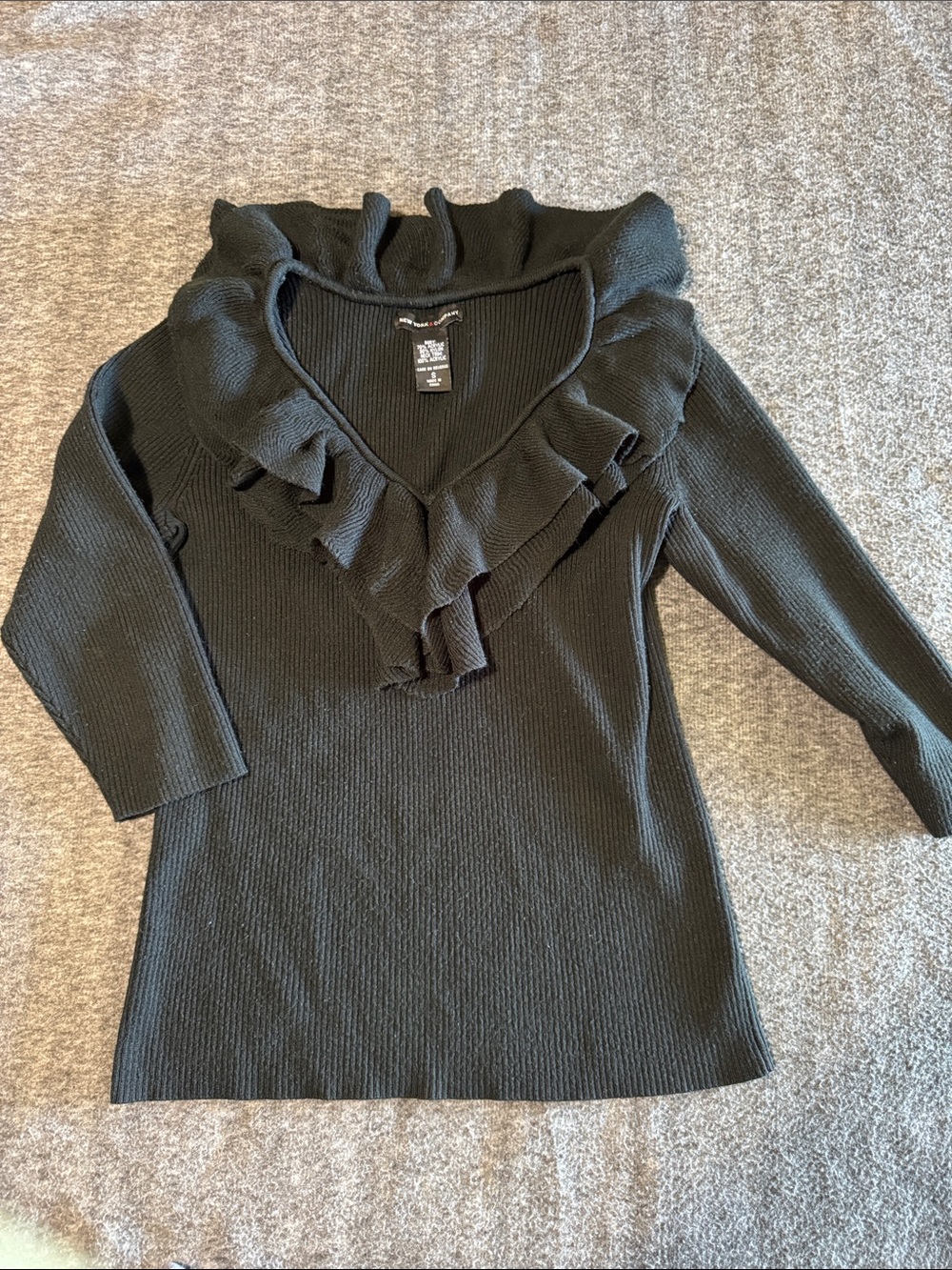 New York & Company Black‎ Ruffle V-Neck Sweater